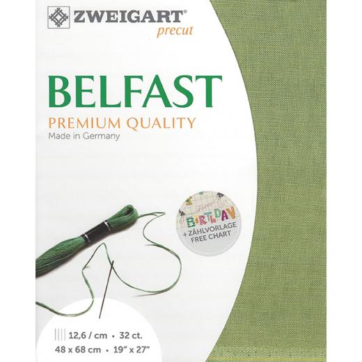 Zweigart Belfast Leinen 32ct - Farbe 6016 moosgrün (Precut 48x68 cm)