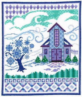 Stickvorlage Imaginating - Barn With Winter Quilts