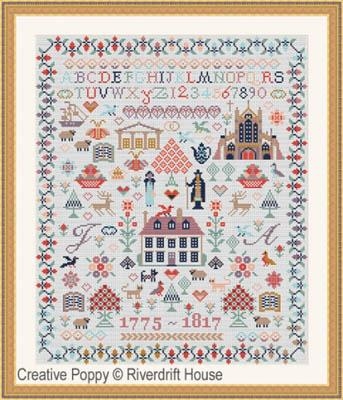 Stickvorlage Riverdrift House - Jane Austen Sampler