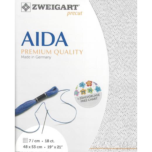 Zweigart Fein-Aida 18ct - Farbe 17 weiß-silber-lurex (Precut 48x53 cm)