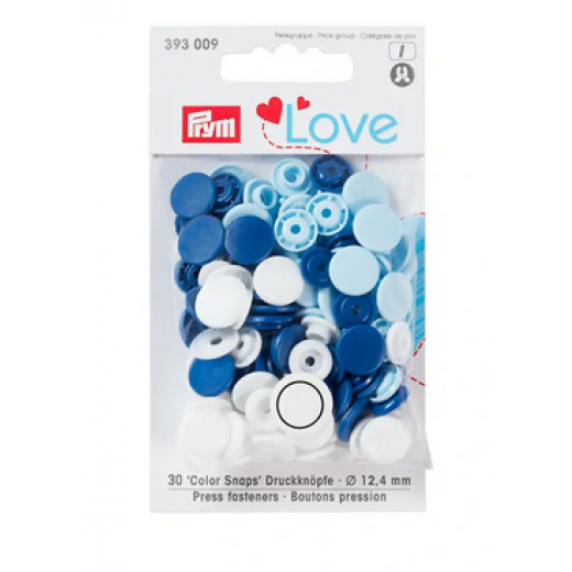 Nähfrei-Druckknöpfe Ø 12,4 mm Color Snaps blau/hellblau/weiß - Prym