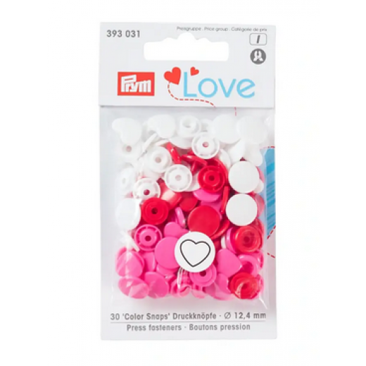 Nähfrei-Druckknöpfe Ø 12,4 mm Color Snaps Herz pink/rot/weiß - Prym