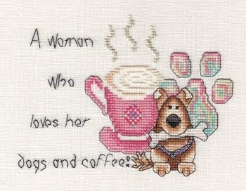 Stickvorlage MarNic Designs - Woman Who Loves Her Dogs And Coffee