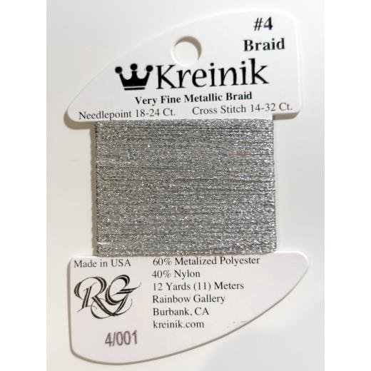 Kreinik Very Fine Braid #4 001 - Silver