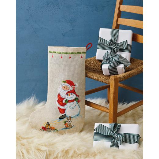 Weihnachtsstiefel Weihnachtsmann & Schneemann - Permin of Copenhagen (Stickpackung)