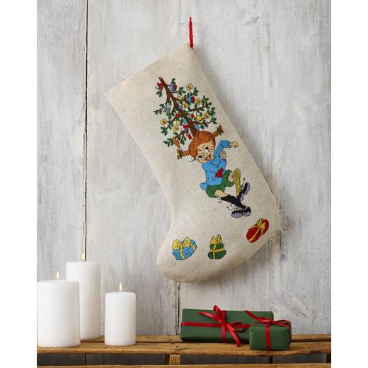 Weihnachtsstiefel Pippi Langstrumpf tanzt - Permin of Copenhagen (Stickpackung)
