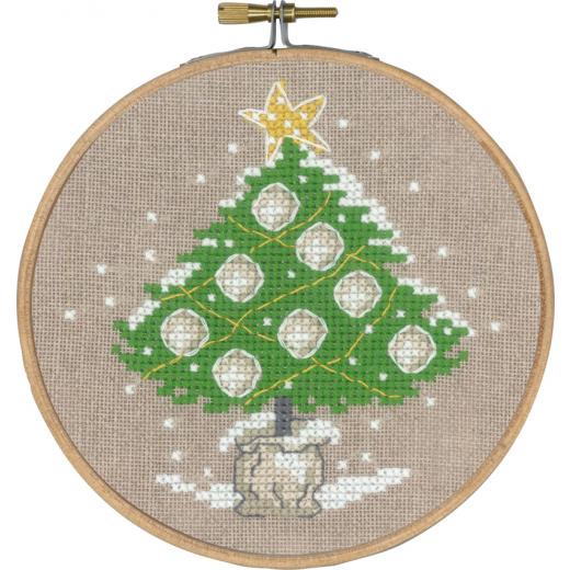 Permin of Copenhagen Stickpackung - Baum mit Weihnachtskugeln mit Stickring