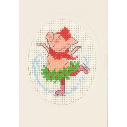 Schwein mit Weihnachtsmütze - Stickpackung Permin