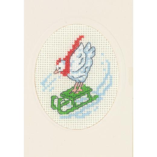 Permin of Copenhagen Stickpackung - Passepartoutkarte Henne mit Weihnachtsmütze