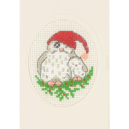 Permin of Copenhagen Stickpackung - Passepartoutkarte Eule mit Weihnachtsmütze