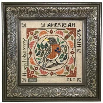 Stickvorlage Tellin Emblem - Birdie & Berries - American Robin