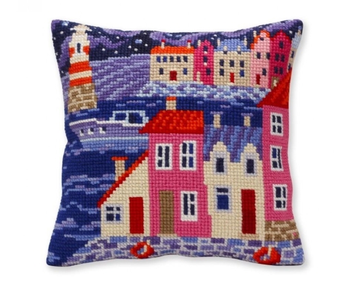 Night harbor - Kreuzstichkissen Collection dArt