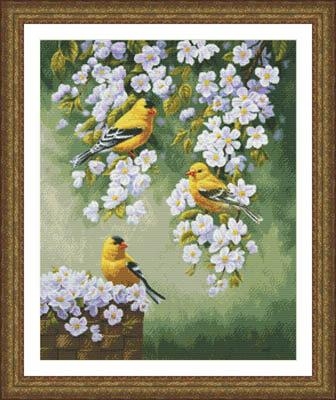 Stickvorlage Kustom Krafts - Goldfinch Blossoms