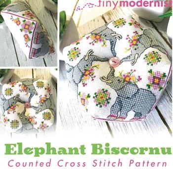 Stickvorlage Tiny Modernist Inc - Elephant Biscornu January