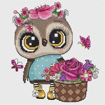 Stickvorlage Les Petites Croix De Lucie - Owl With Flowers