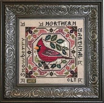 Stickvorlage Tellin Emblem - Birdie & Berries - Northern Cardinal