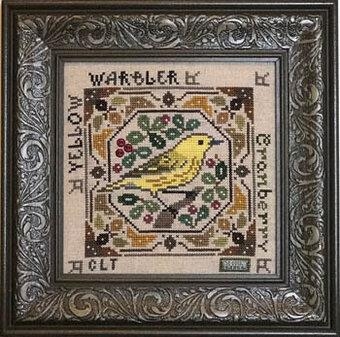 Stickvorlage Tellin Emblem - Birdie & Berries - Yellow Warbler