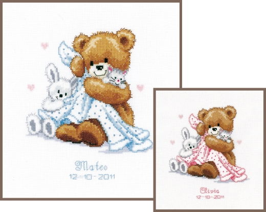 Vervaco Verachtert - Geburtsbild Bär mit Kuscheltuch