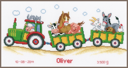 Vervaco Stickpackung - Geburtsbild Traktor mit Tieren