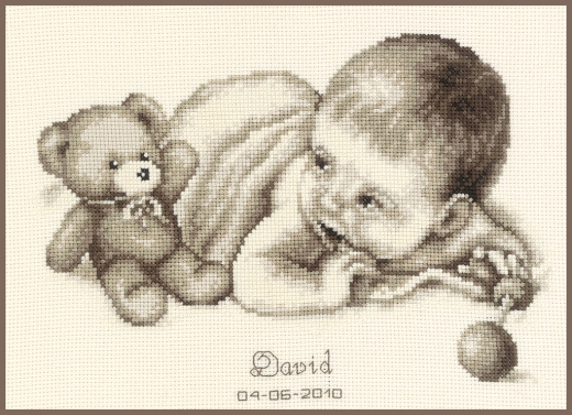 Vervaco Stickpackung - Geburtsbild Baby mit Teddy