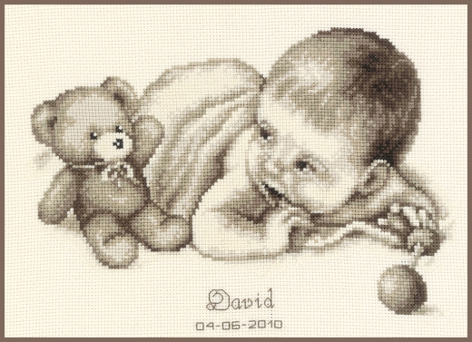 Vervaco Verachtert - Geburtsbild Baby mit Teddy
