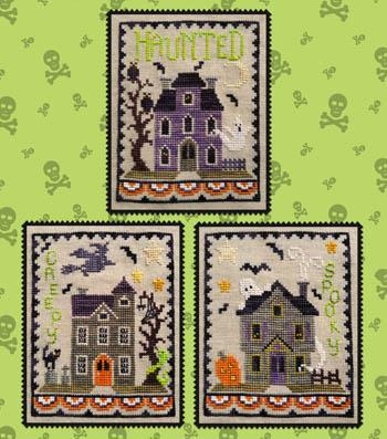 Stickvorlage Waxing Moon Designs - Haunted House Trio