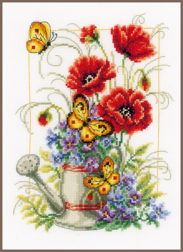 Vervaco Verachtert - Stickbild Gießkanne mit Blumen