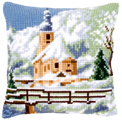 Vervaco Verachtert - Kreuzstichkissen Kirche im Schnee