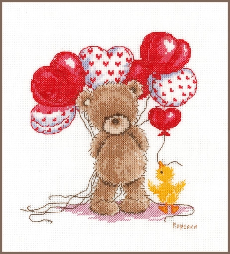 Vervaco Verachtert - Stickbild Popcorn Bär mit Luftballons
