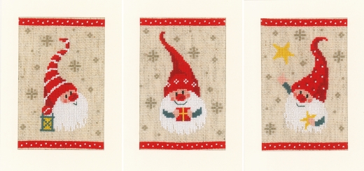 Vervaco Stickpackung - Passepartoutkarten Weihnachtswichtel 3er-Set