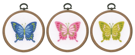 Vervaco Stickpackung - Miniaturen Schmetterlinge 3er-Set mit Stickringen