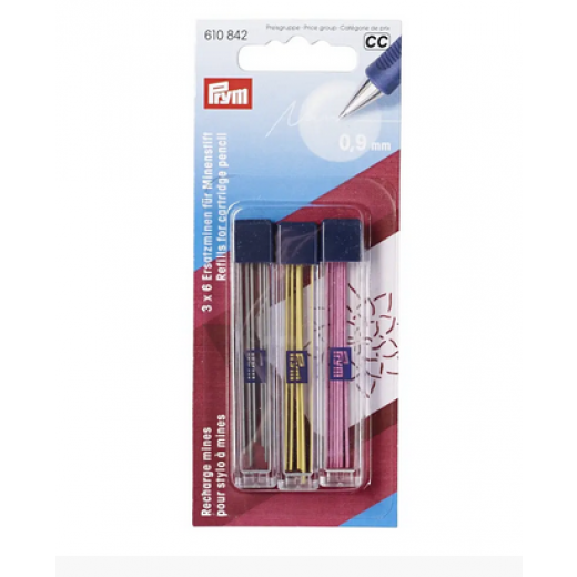 Ersatzminen für Minenstift 0,9 mm gelb, schwarz, pink - Prym