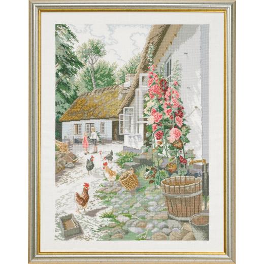 Eva Rosenstand Stickpackung - Cottage mit Stockrosen