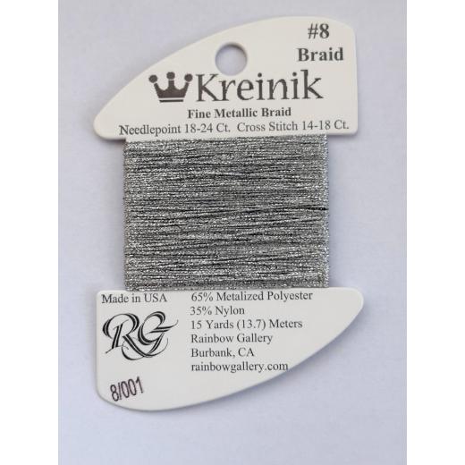 #8 001 Silver - Kreinik 8 Fine Braid