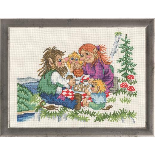 Trollfamilie beim Picknick - Stickpackung Permin