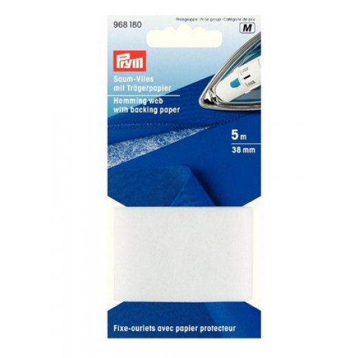 Saum-Vlies zum Einbügeln 38 mm weiß - 5 m-Karte - Prym