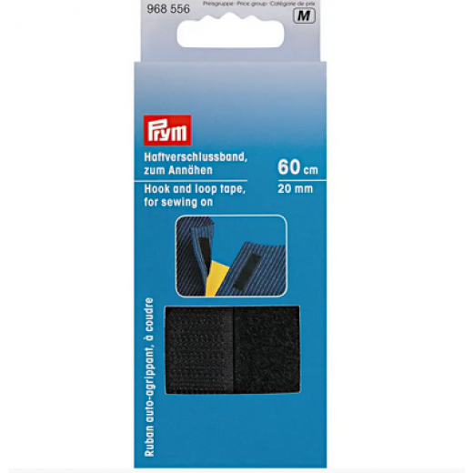 Haftverschlußband (Klettband) 20 mm schwarz - 60 cm -Karte - Prym