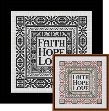 Stickvorlage Happiness Is Heartmade - Faith Hope Love