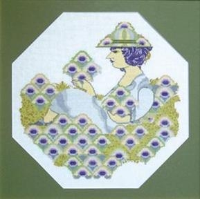 Haandarbejdets Fremme - Mädchen mit Blumen grün
