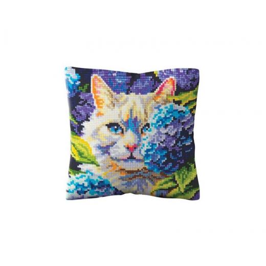 Cat in Hydrangeas - Kreuzstichkissen Collection dArt