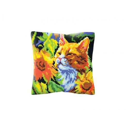 Cat in Sunflowers - Kreuzstichkissen Collection dArt