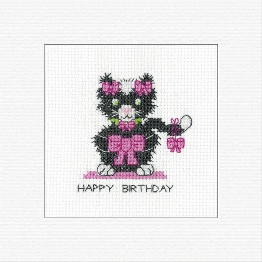 Heritage Crafts - Birthday Card Black Cat - Bow