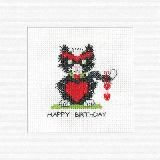 Heritage Crafts - Birthday Card Black Cat - Heart