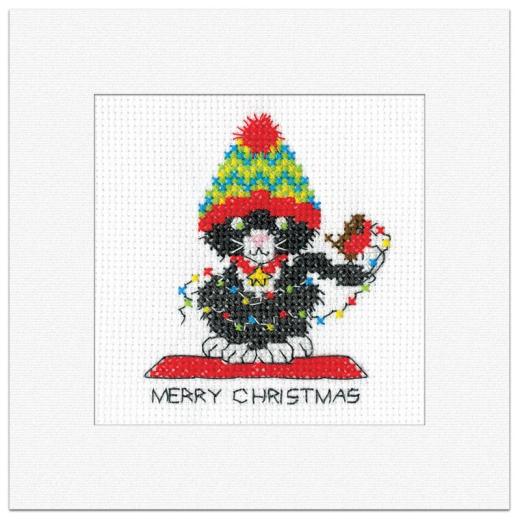 Black Cat Card - Christmas Lights - Heritage Crafts (Stickpackung)