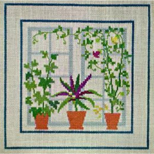 Fenster mit Efeuaralie - Haandarbejdets Fremme (Stickpackung)