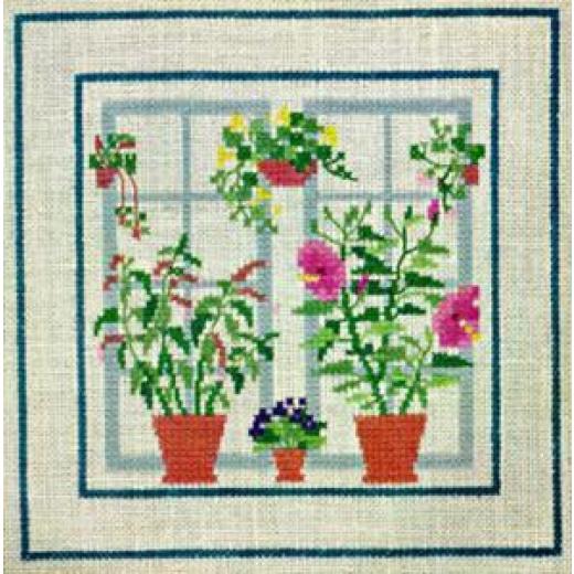 Fenster mit Zimmerhopfen - Haandarbejdets Fremme (Stickpackung)