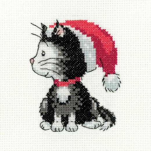 Black and White Christmas Kitten - Heritage Crafts (Stickpackung)
