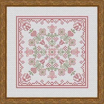 Stickvorlage Happiness Is Heartmade - April Hearts Square With Dogwood And Tulips