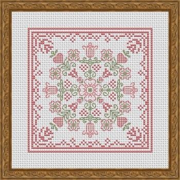 Stickvorlage Happiness Is Heartmade - April Hearts Square With Dogwood And Tulips
