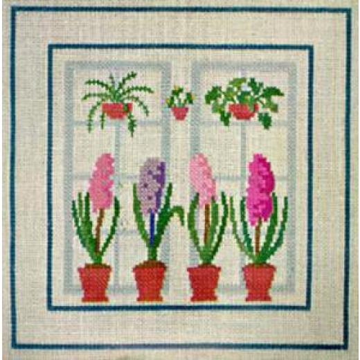 Fenster mit Hyazinthen- Haandarbejdets Fremme (Stickpackung)